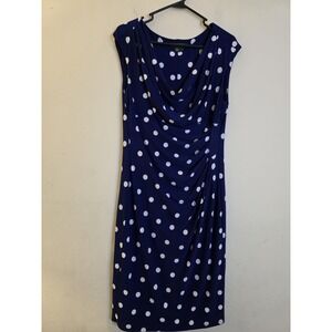 LAUREN RALPH‎ LAUREN Women's Size 14 Blue Polka Dot Faux Wrap Side Ruching Dress